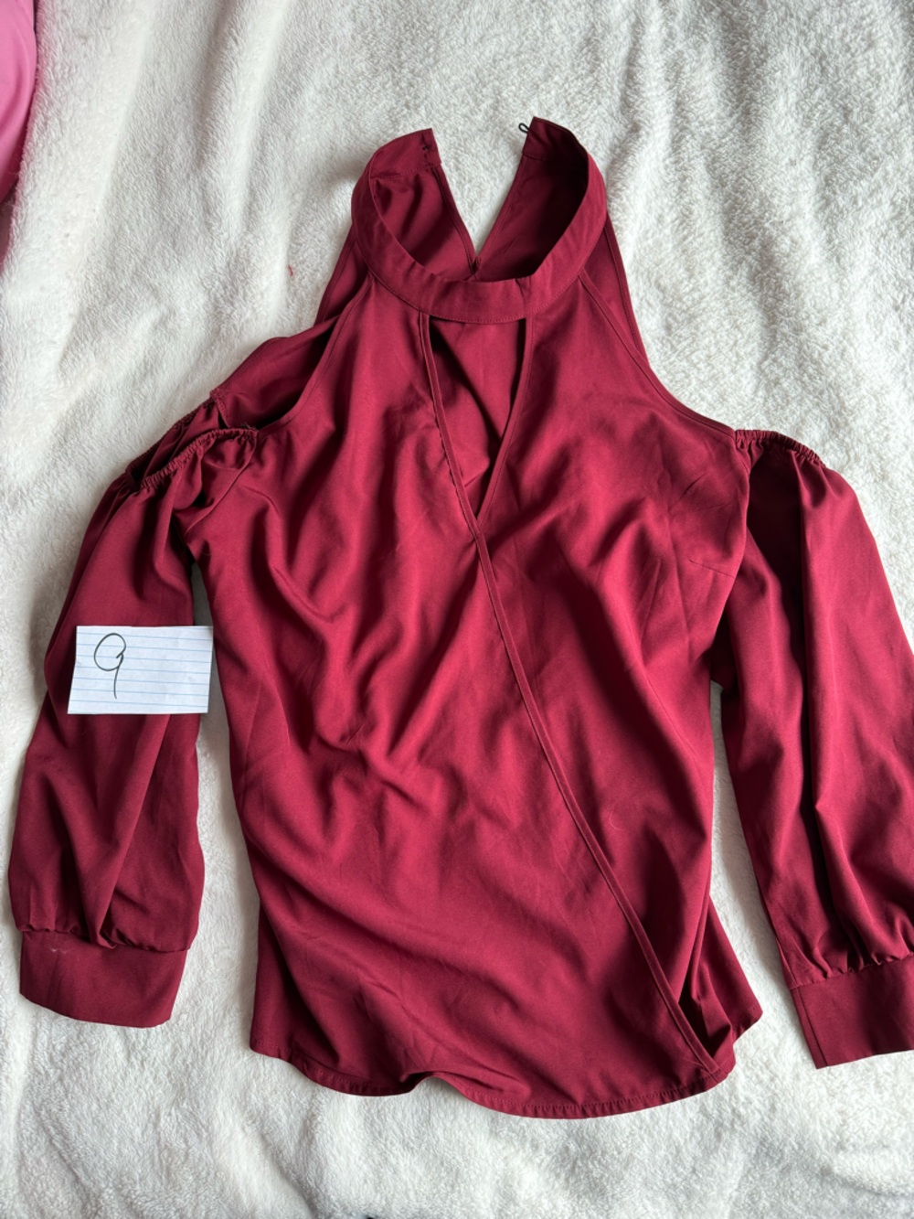 SHEIN Burgundy Cold-Shoulder V-Neck Blouse